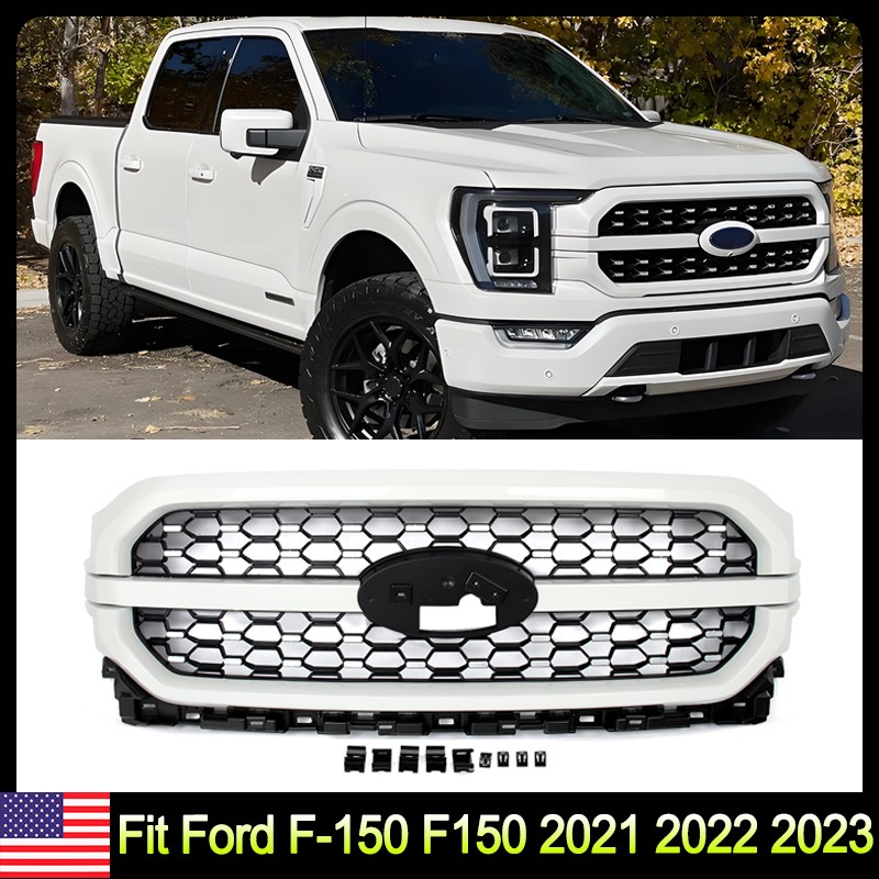 Oxford White Fits Ford F-150 F150 Platinum 2021-2023 Front Bumper Grille Replace