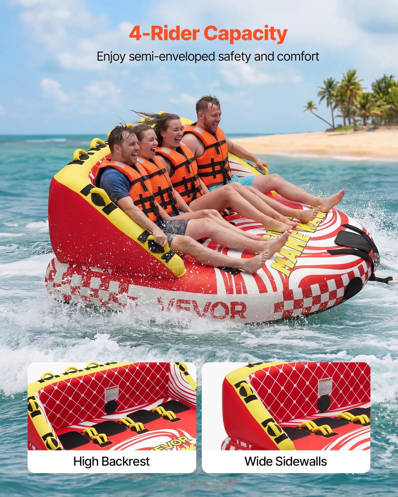 Towable Tubes for Boating, 4-Rider Inflatable Towable Tube for Boat to Pull, 68