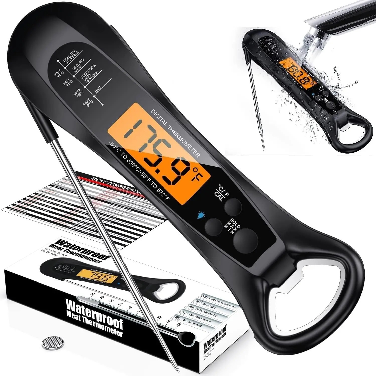 Instant Read Digital Meat Thermometer Kitchen Food Cooking BBQ Grill Smoker