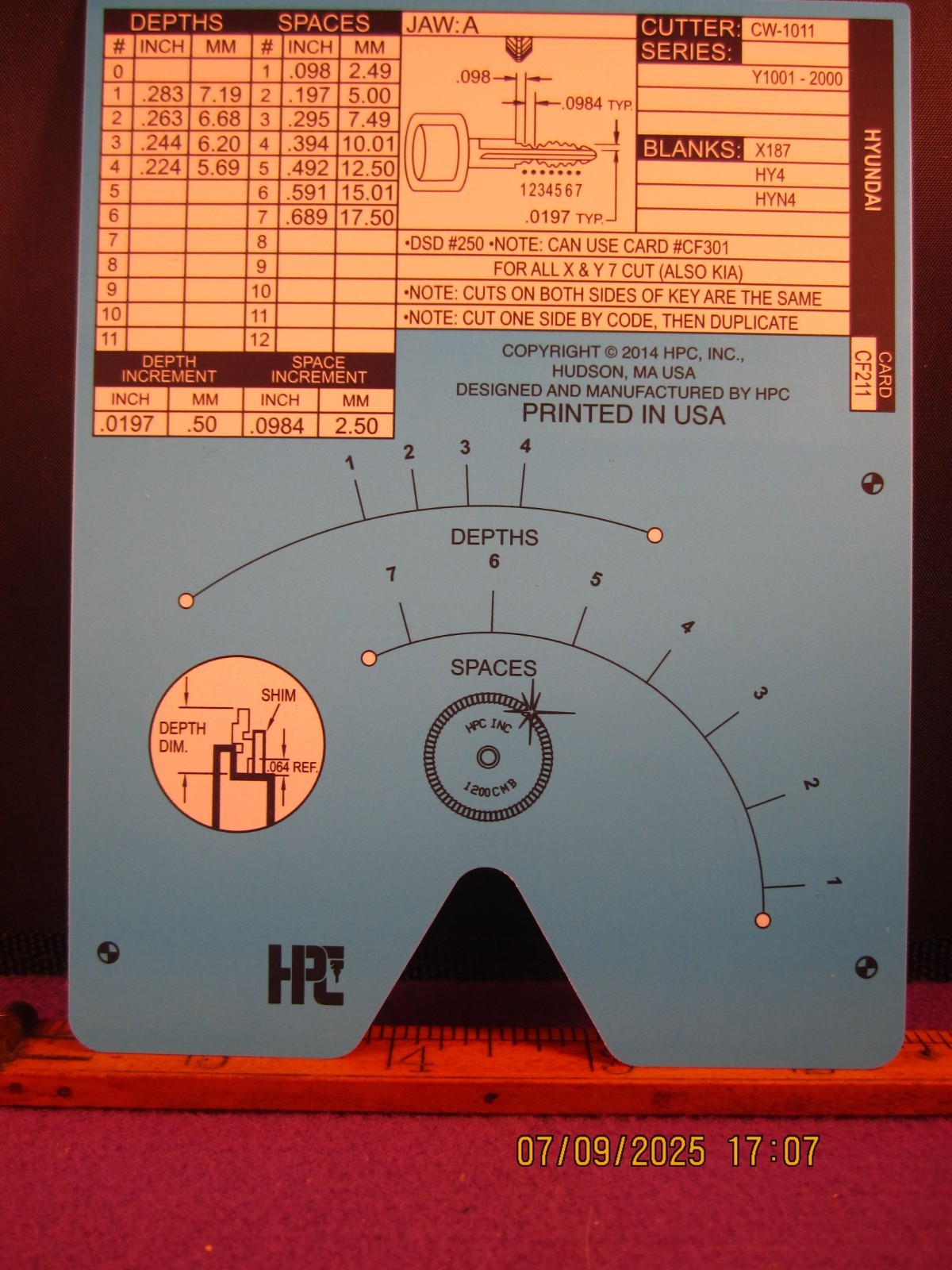 HPC 1200 BLITZ KEY CODE CARD CF 211   ( HYUNDAI ) BRAND NEW