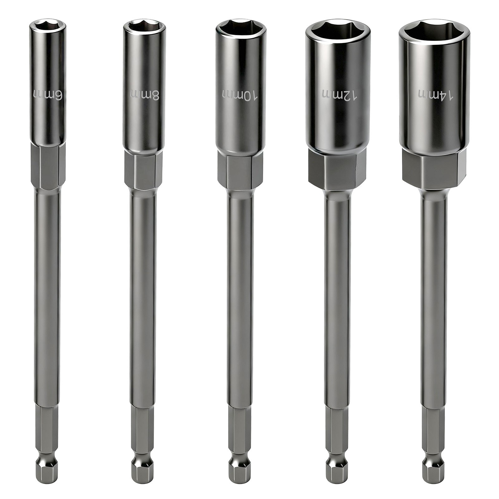 5x Magnetic Nut Driver Set Impact Driver Socket Adapter Metric 6–14mm 1/4" Hex