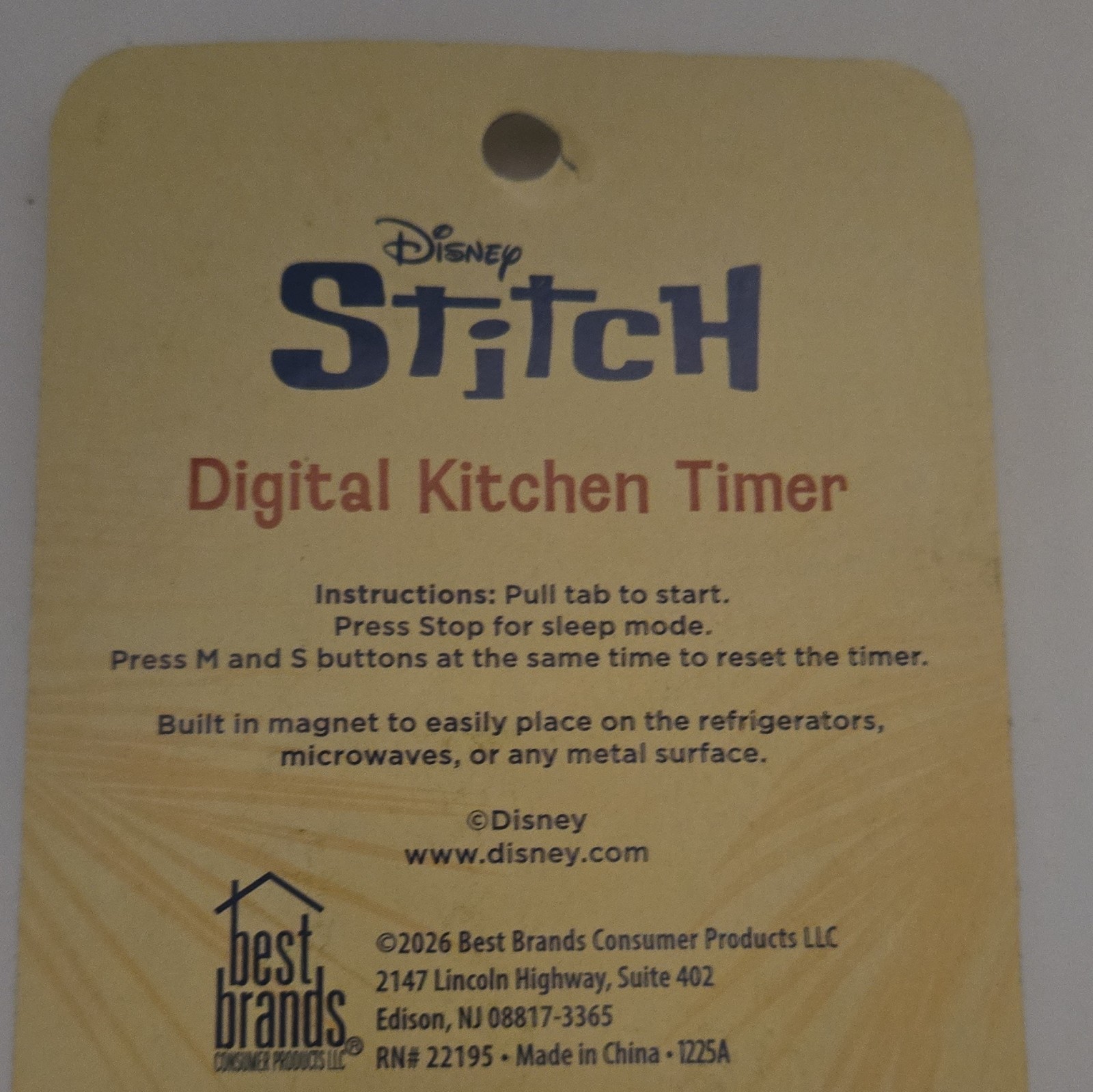 Disney Stitch Digital Countdown Kitchen Timer, Magnetic, Blue Plastic, Battery