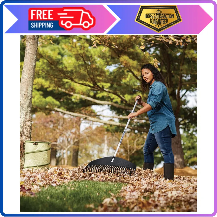 Fiskars 67 Inch Poly Leaf Rake Lightweight Garden Lawn Tool