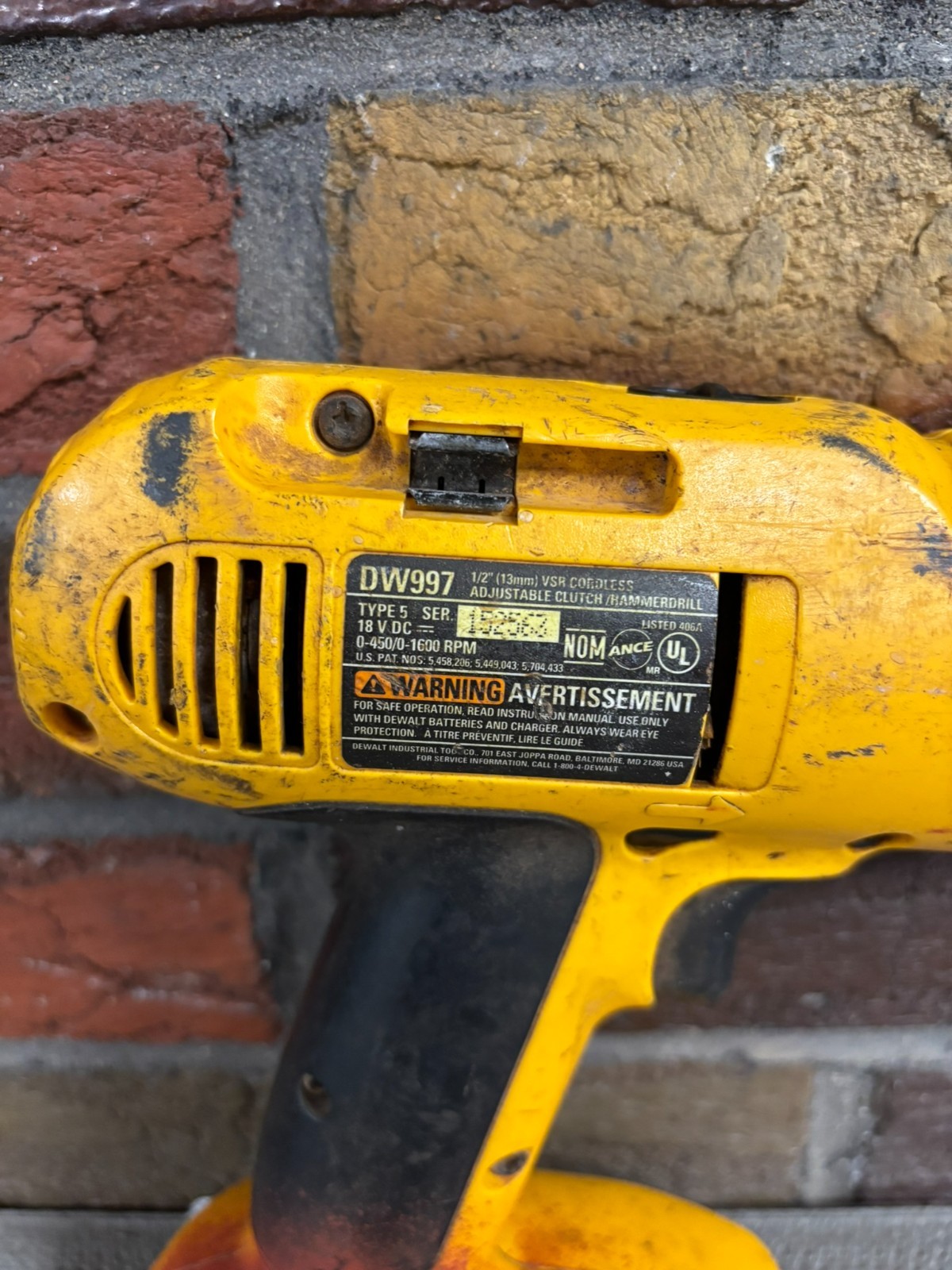 DeWalt DW997 1/2” VSR Cordless Adjustable Clutch Hammer Drill