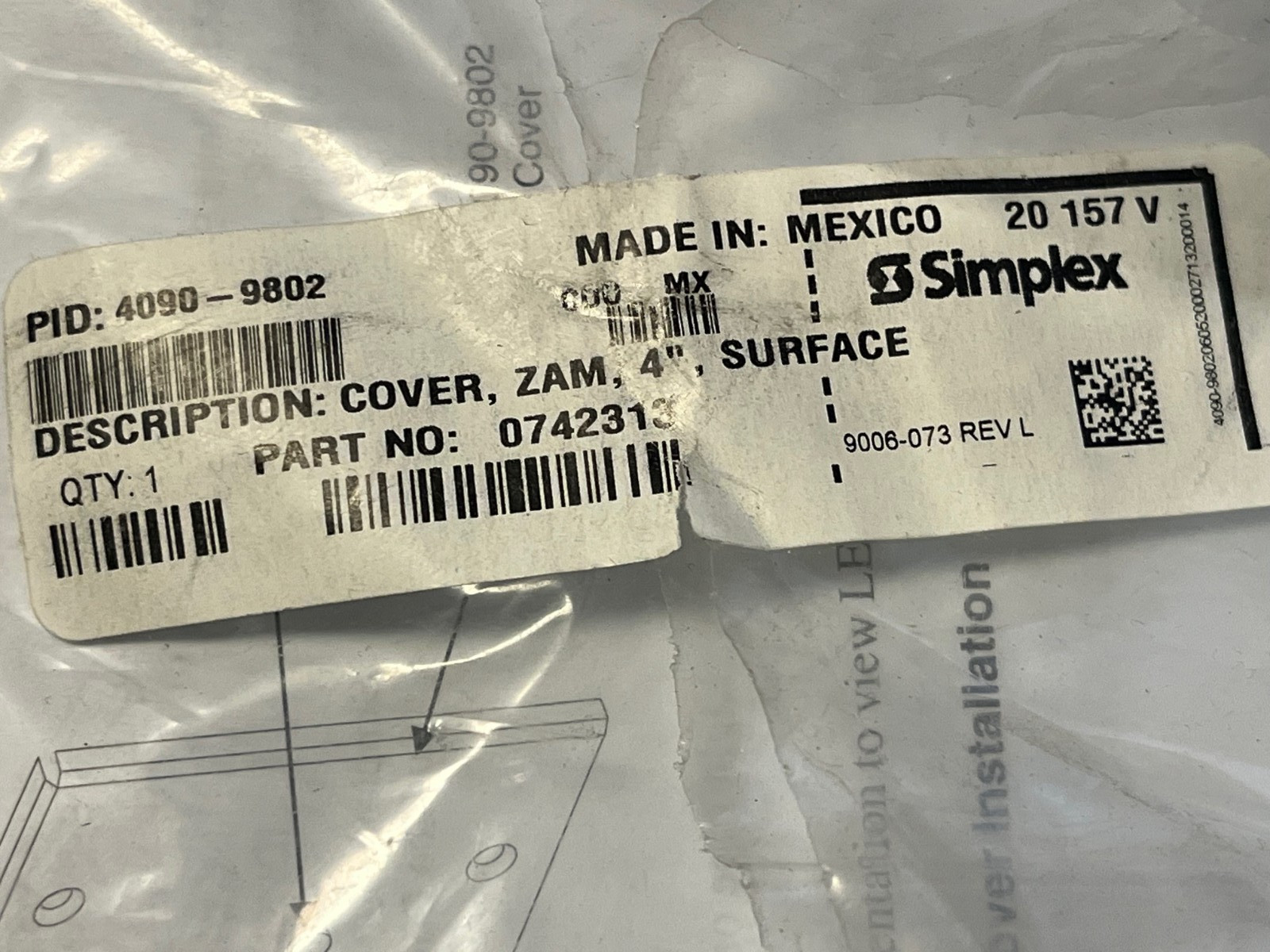 Simplex Surface Cover Plate 4090-9802 Zamac 4" New