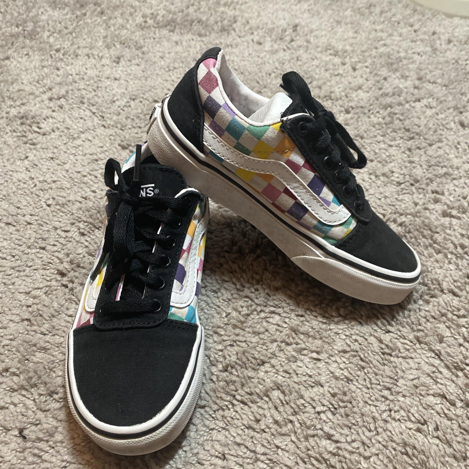 VANS Off the Wall Black Multicolored Checkered Sneakers Missy Size US 13