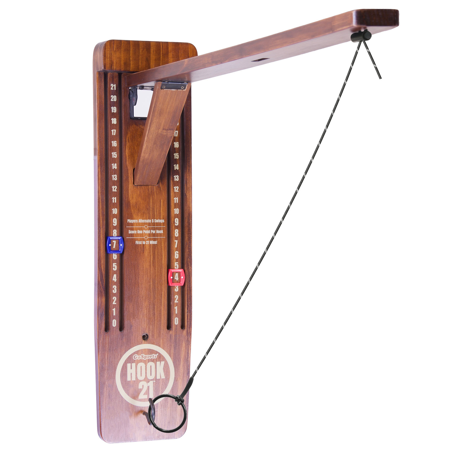 GoSports Hook21 Ring Swing Game -Ring Toss Game with Foldable Arm  - Brown
