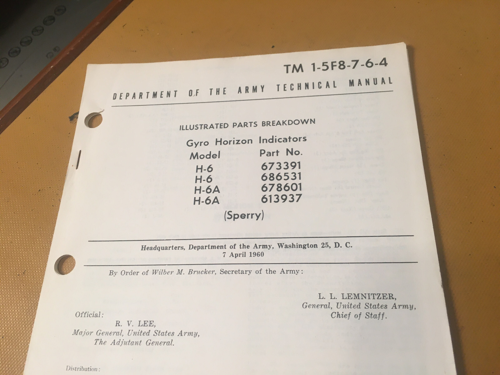 Sperry H-6, H-6A Horizon Gyro Parts Manual