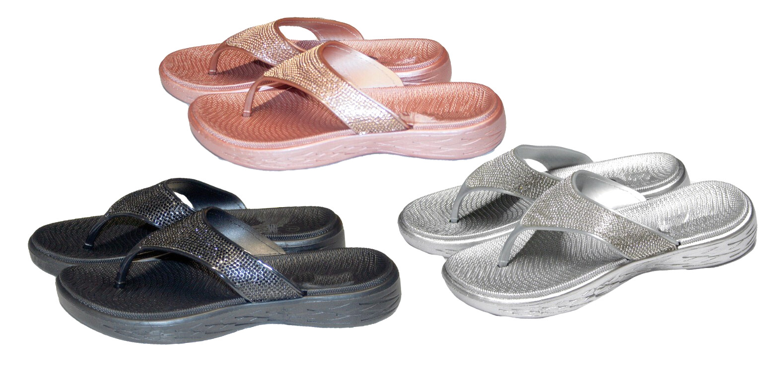 Women Open Toe Thong Sandals Black Silver Rose Gold