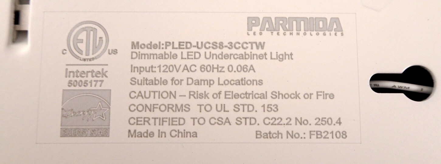 Parmida 8" Dimmable LED Under Cabinet Light With Adjustable Lens Angle, NEW