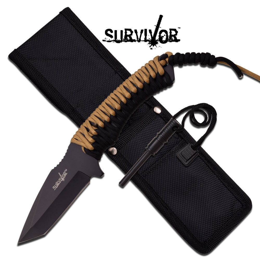 SURVIVOR HK-772T FIXED BLADE KNIFE 9.25" OVERALL W/FIRE STARTER NIB