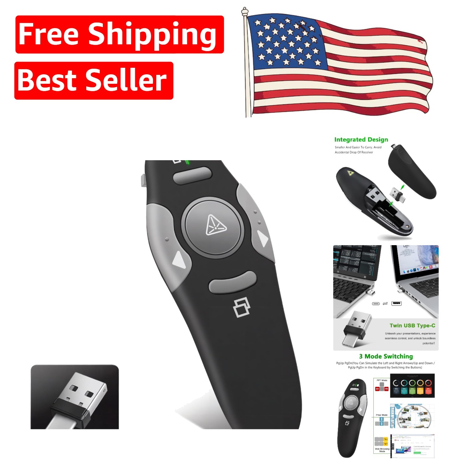 Compact Ergonomic Presentation Clicker for Mac & Windows - Ultimate Control