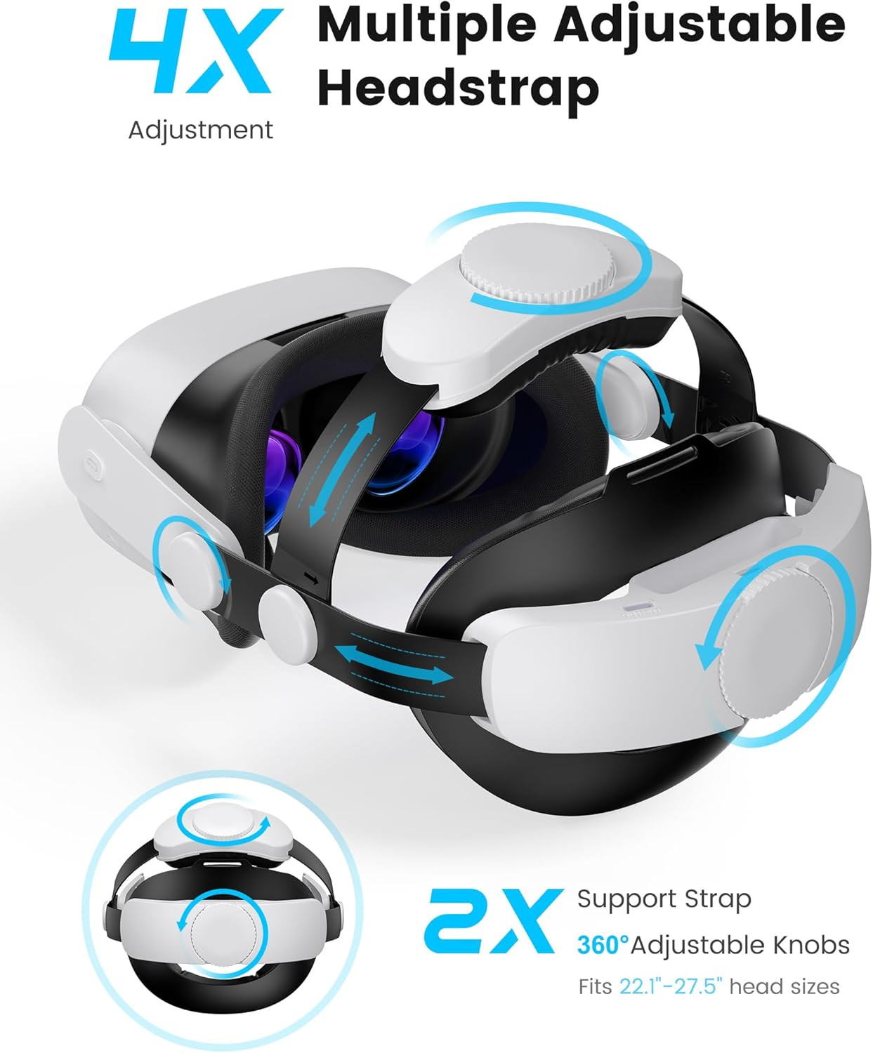 for Meta Quest 3S/Quest 2/Quest 3 Head Strap, Double Knobs Adjustable Elite Stra