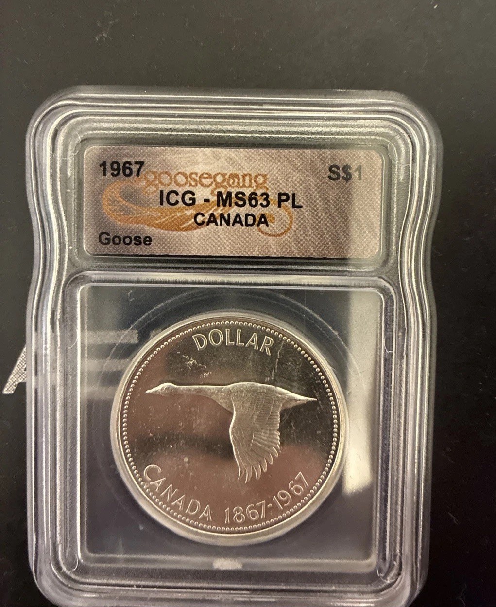 1967 $1 Canada Goose Gang Silver Dollar MS63 PL Hand Signed “Golden Egg” Label🔥