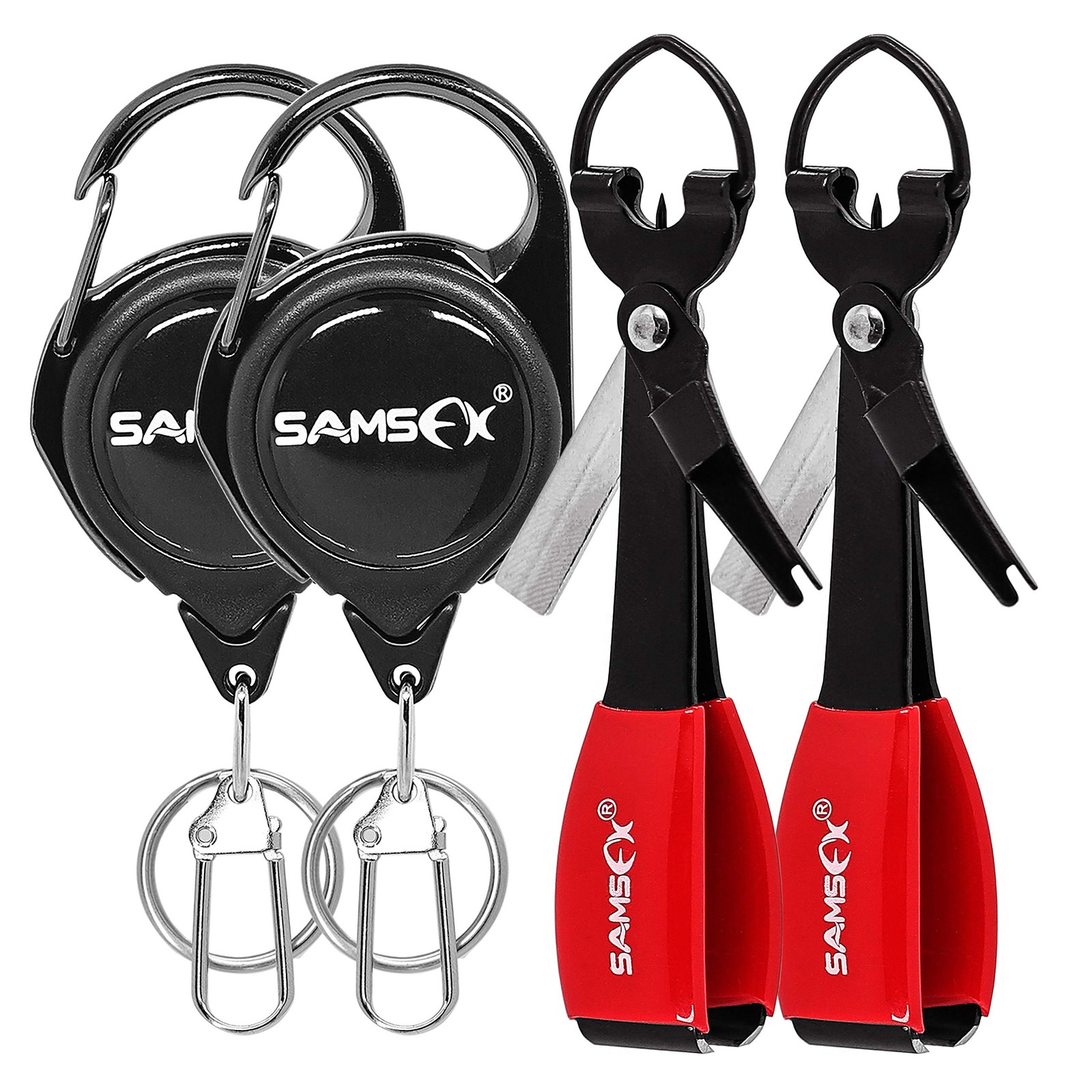 SAMSFX Fly Fishing Knot 2sets Black Tool(red Grip) & Carabiner Zinger