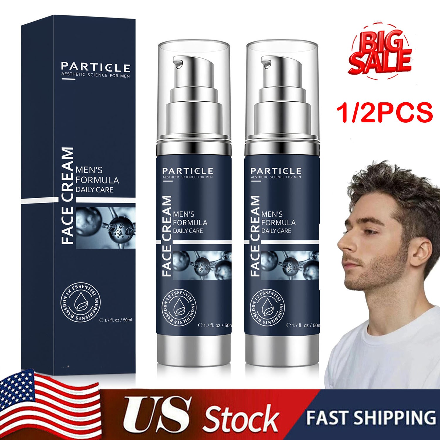 1/2X Particle Face Cream Men 6 in 1 Anti-Aging Cream Fights Eye Bags Dark Spots⚡