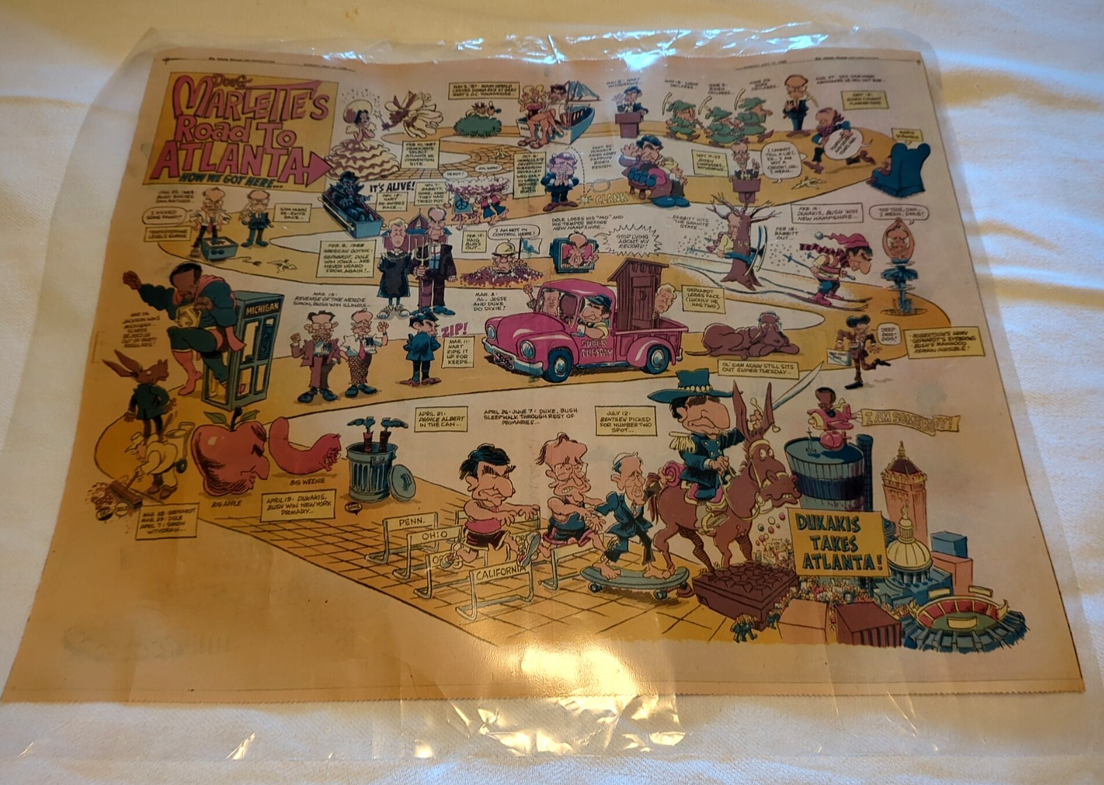 1988 Presidential Political Cartoon Doug Marlette's Road To Atlanta Dukakis