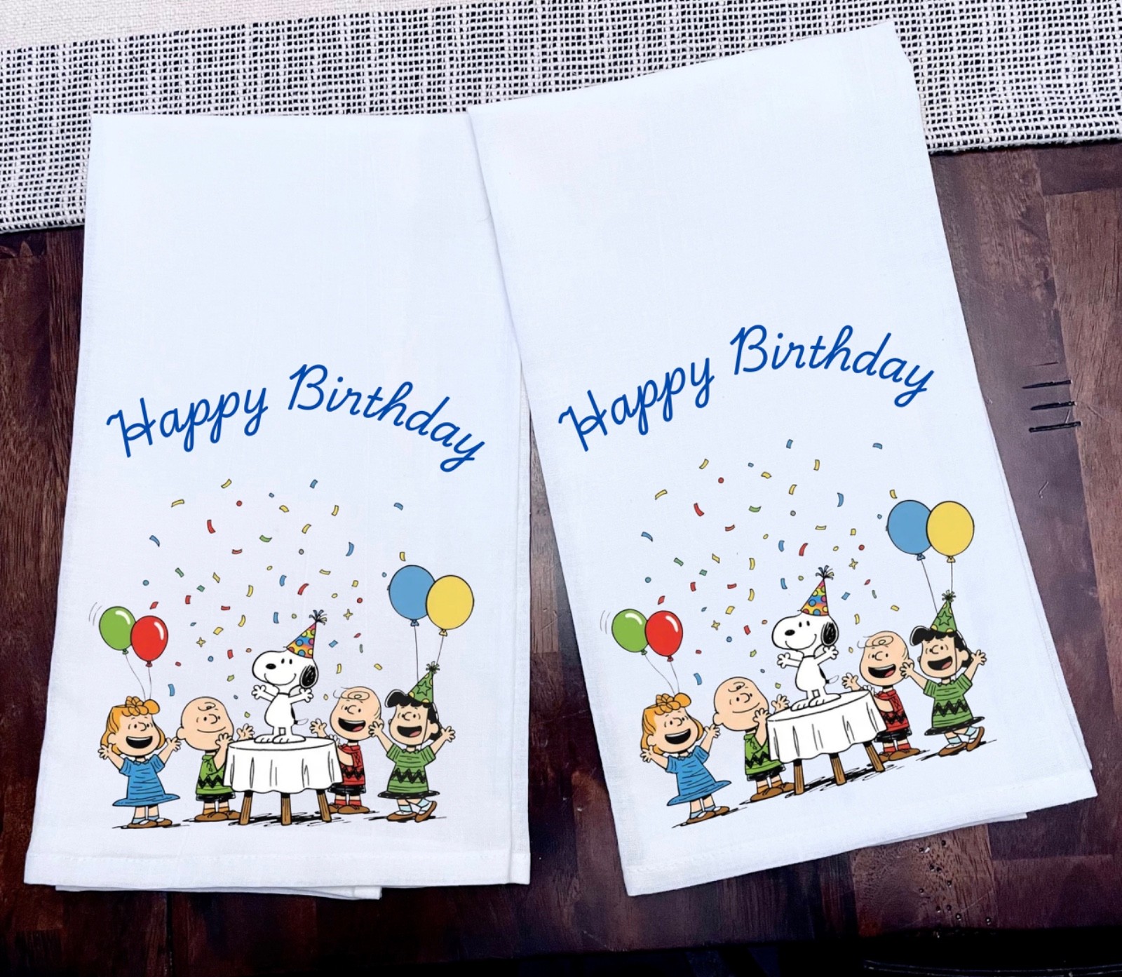 Kitchen Towels Snoopy Happy Birthday Set of 2 Ink on 100% Cotton 28x28