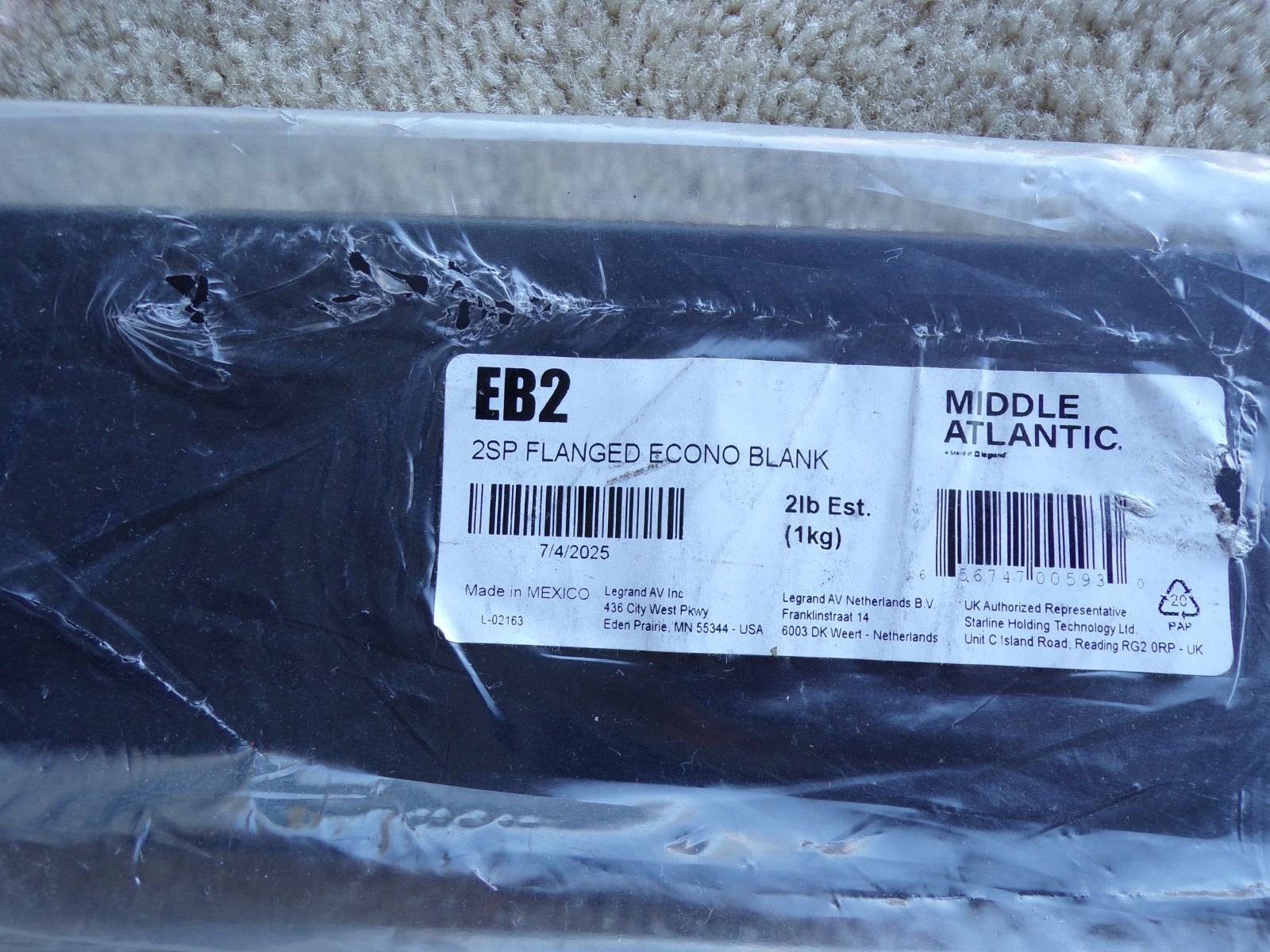 Middle Atlantic EB Series Flanged Blank Panel EB2 - @dL