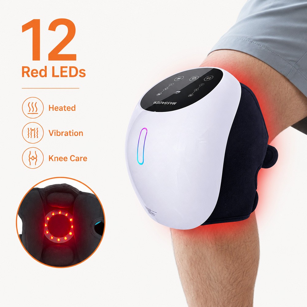 Cordless Heated Knee Massager with Vibration Red Light for Joint Pain Relief