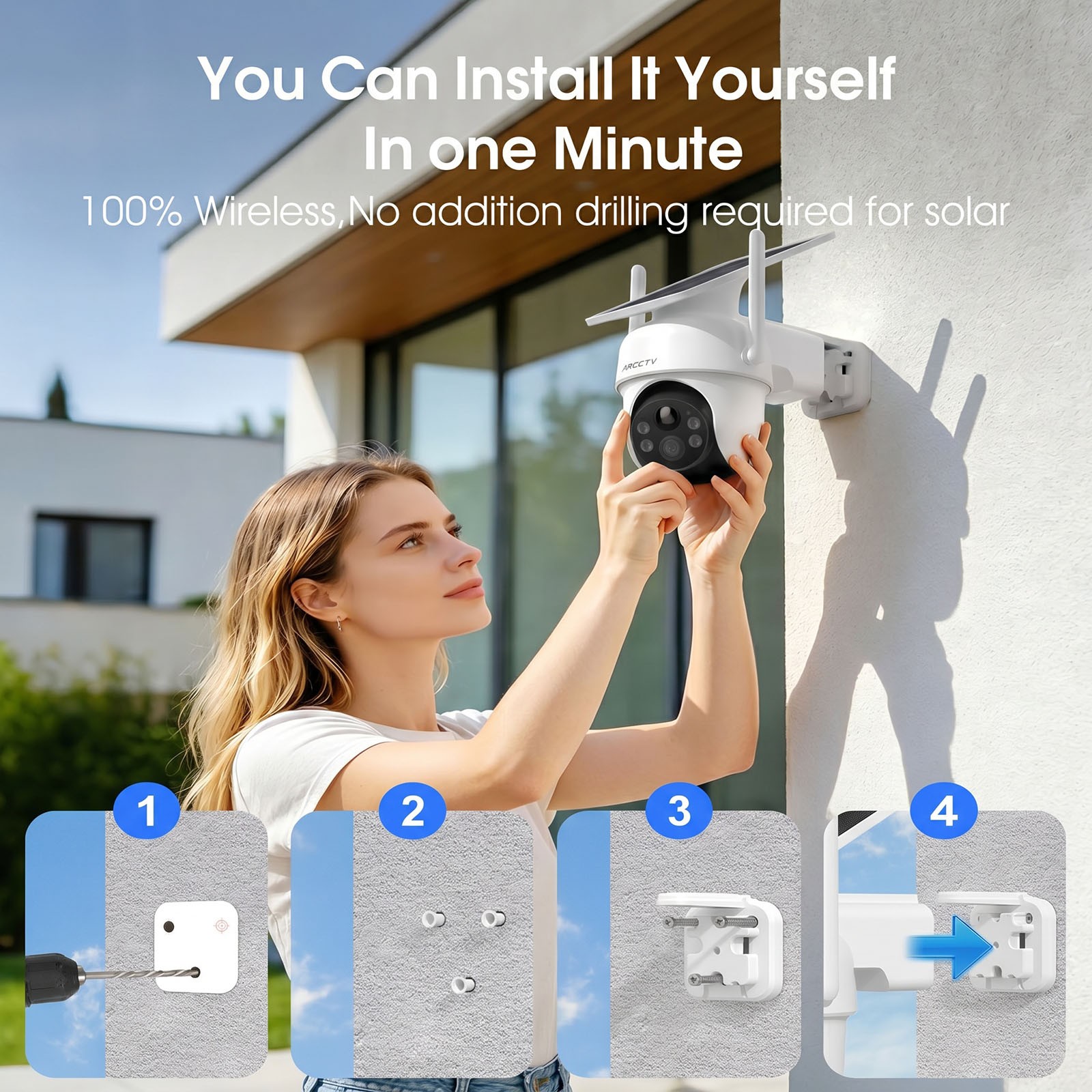 Wireless PTZ Security Camera System with Solar Panel 10CH NVR Smart Night Vision