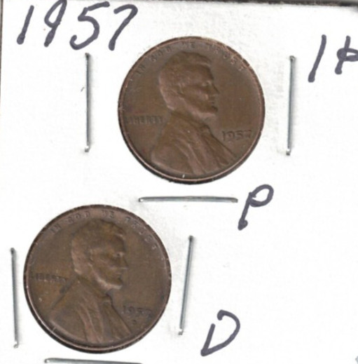 1957-D & P Circulated Business Strike Copper One Cent Coins!