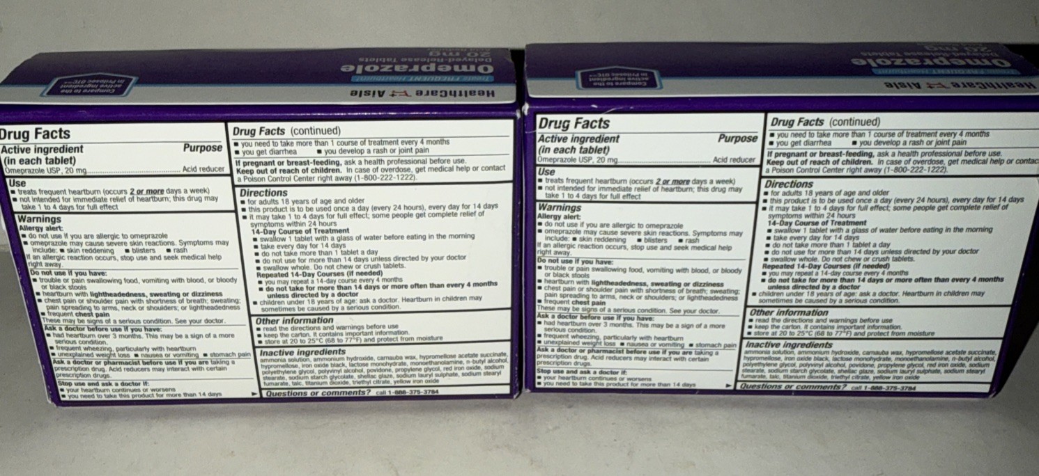 2 Boxes Omeprazole 20 Mg 42 Delayed-Release Acid Reducer Capsules Exp 09/2026