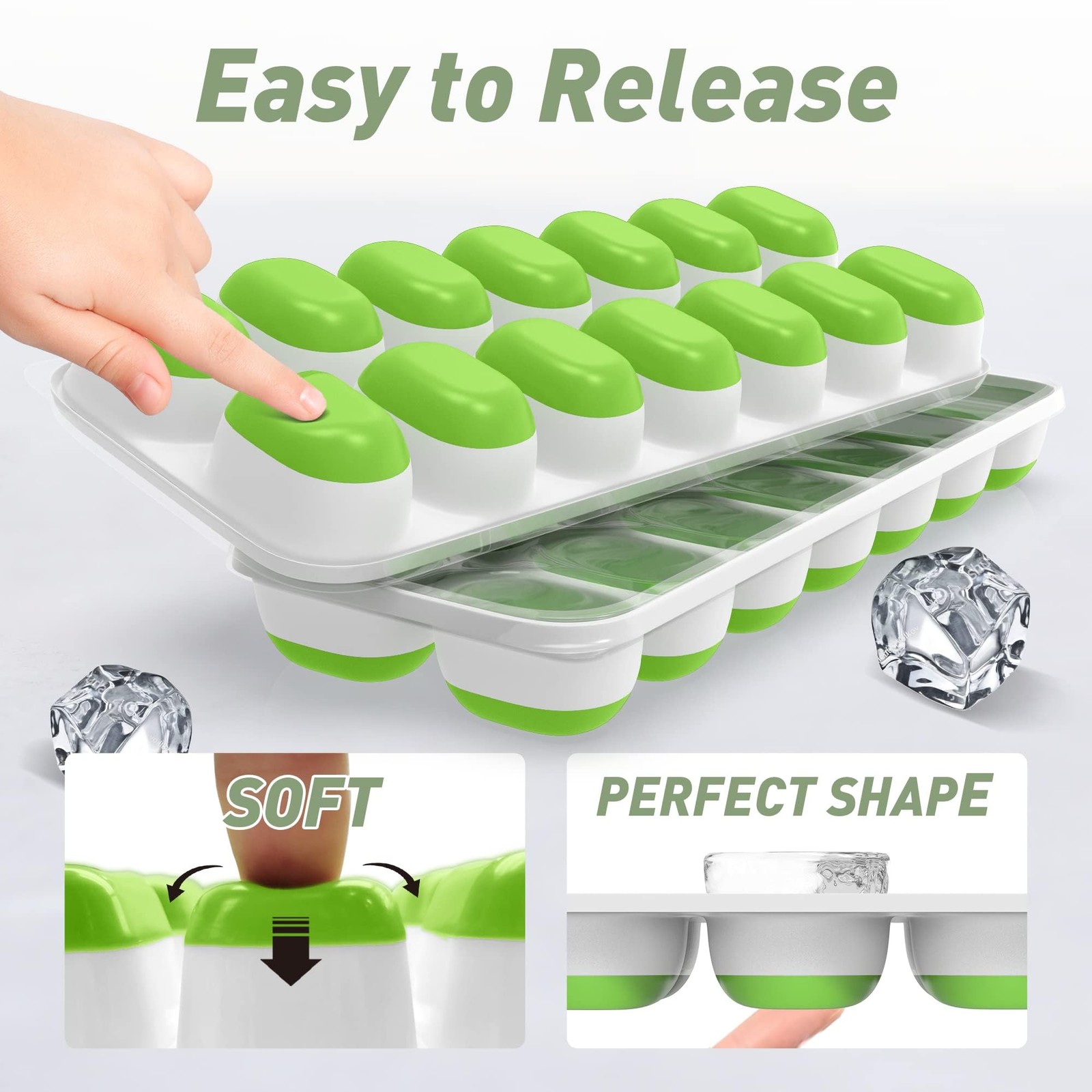 Chefaide Ice Cube Tray Lid 4 Packs 56 Cubes Durable Stackable Ice Cube Trays