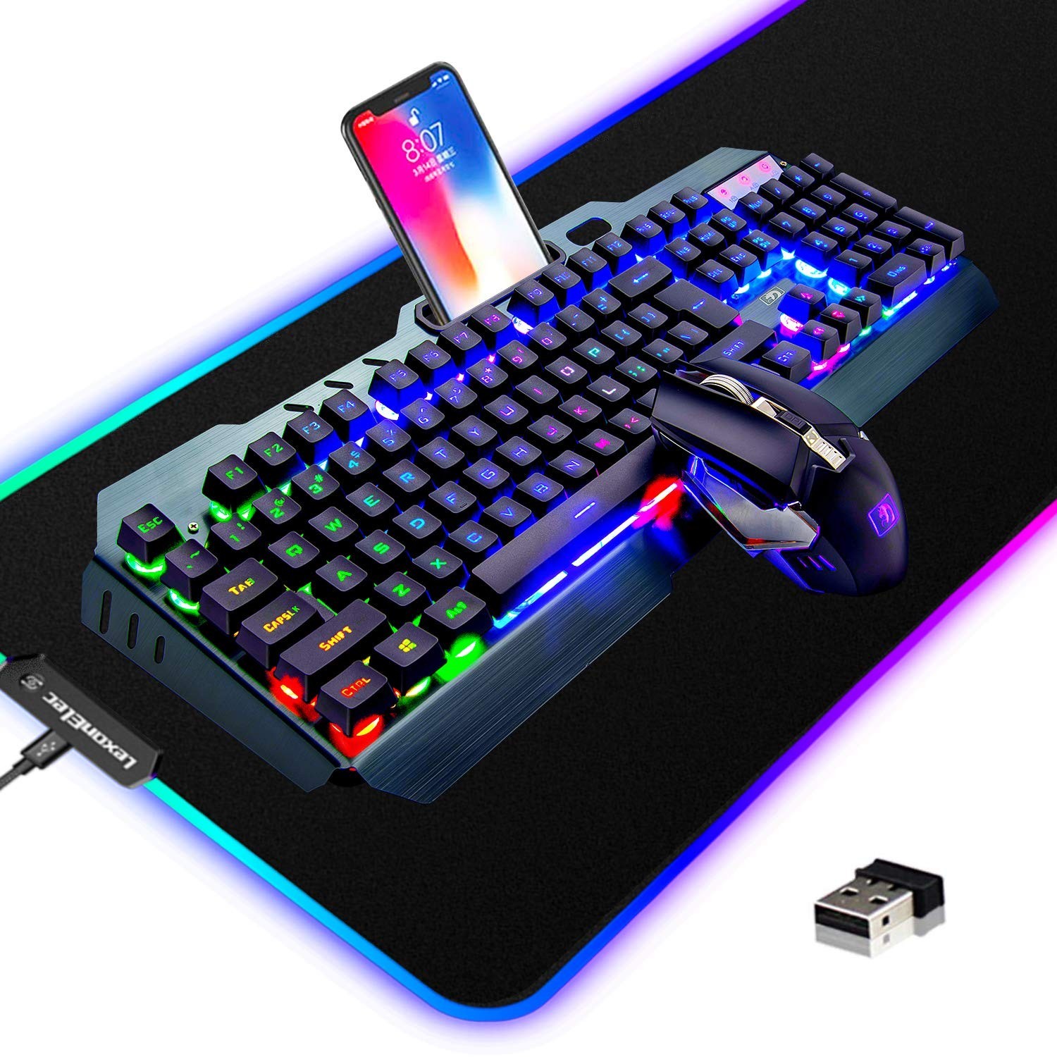 Wireless Gaming Keyboard and Mouse Combo,3 in 1 Rainbow LED Recharg... Fast Ship