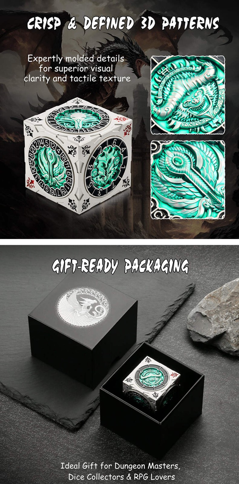 Cube Spinner Dice [Green & Silver]