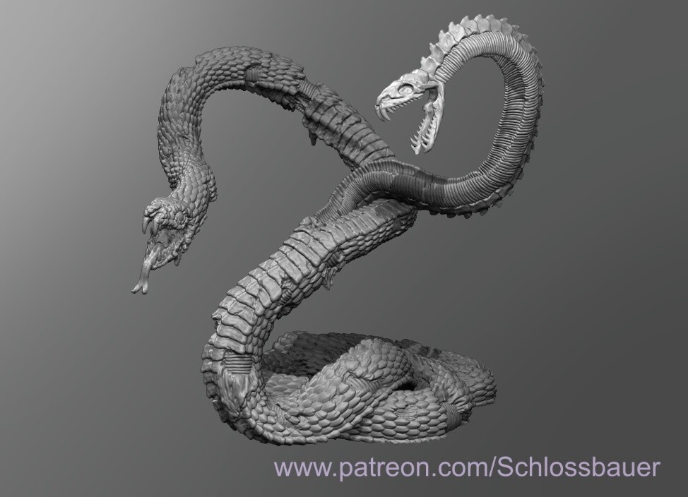 Giant 2 Headed Undead Snake Monster Manual 28mm Scale DND D&D Miniature SB