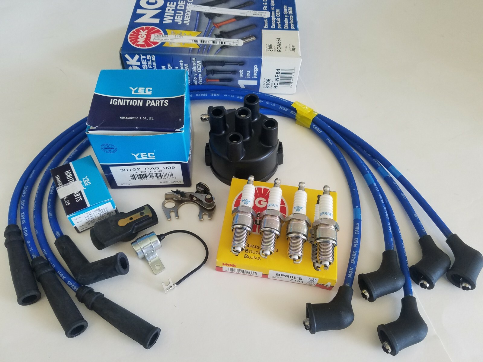 NGK Spark Plugs & Wires ,Points, Condenser, Cap & Rotor, fits Datsun L16 510 521