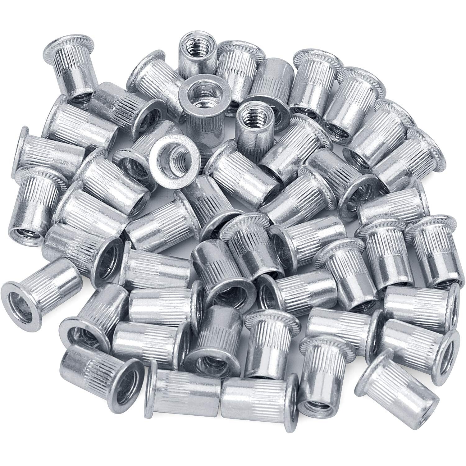 100 Pcs 1/4-20 Aluminum Flange Rivet Nuts, UNC Flat Head Threaded Insert Nut NEW