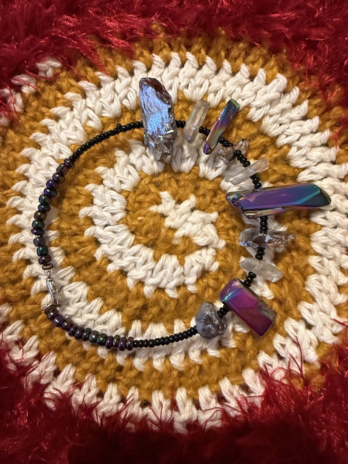 Crystal quartz beaded bracelet with lobster claw clasp