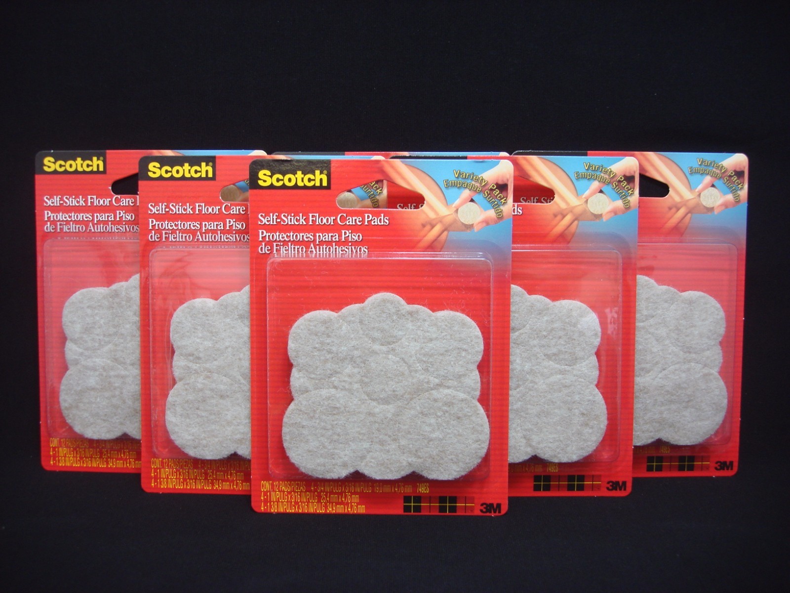 6 Packs 3M Scotch Self-Stick Floor Care Pads Variety (12 Pads/Pk, Total 72 Pads)