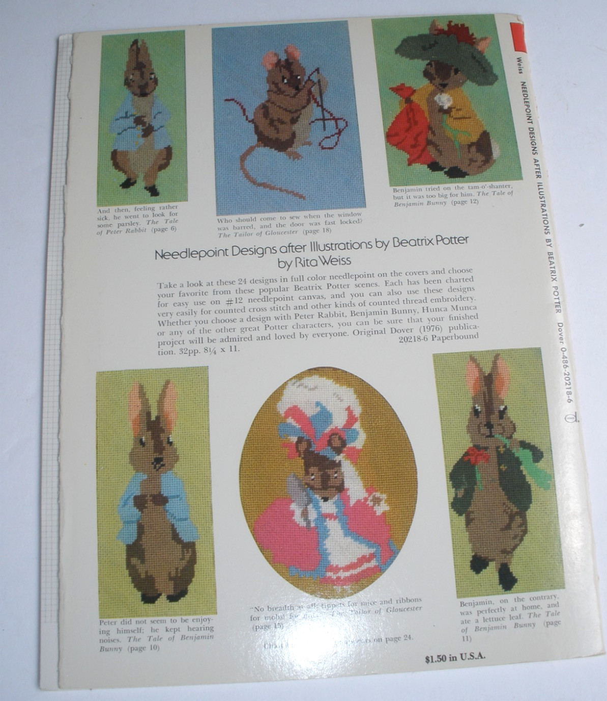 24 Needlepoint Designs Beatrix Potter by Rita Weiss charts patterns Dover