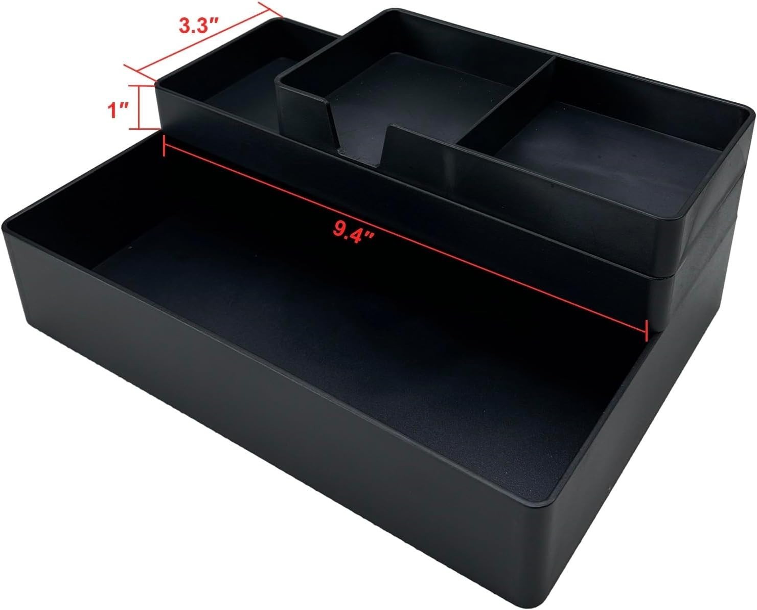 Rectangular Plastic Desk Organizer Half Accessory Tray 9.4" x 3.3" x 1" Black