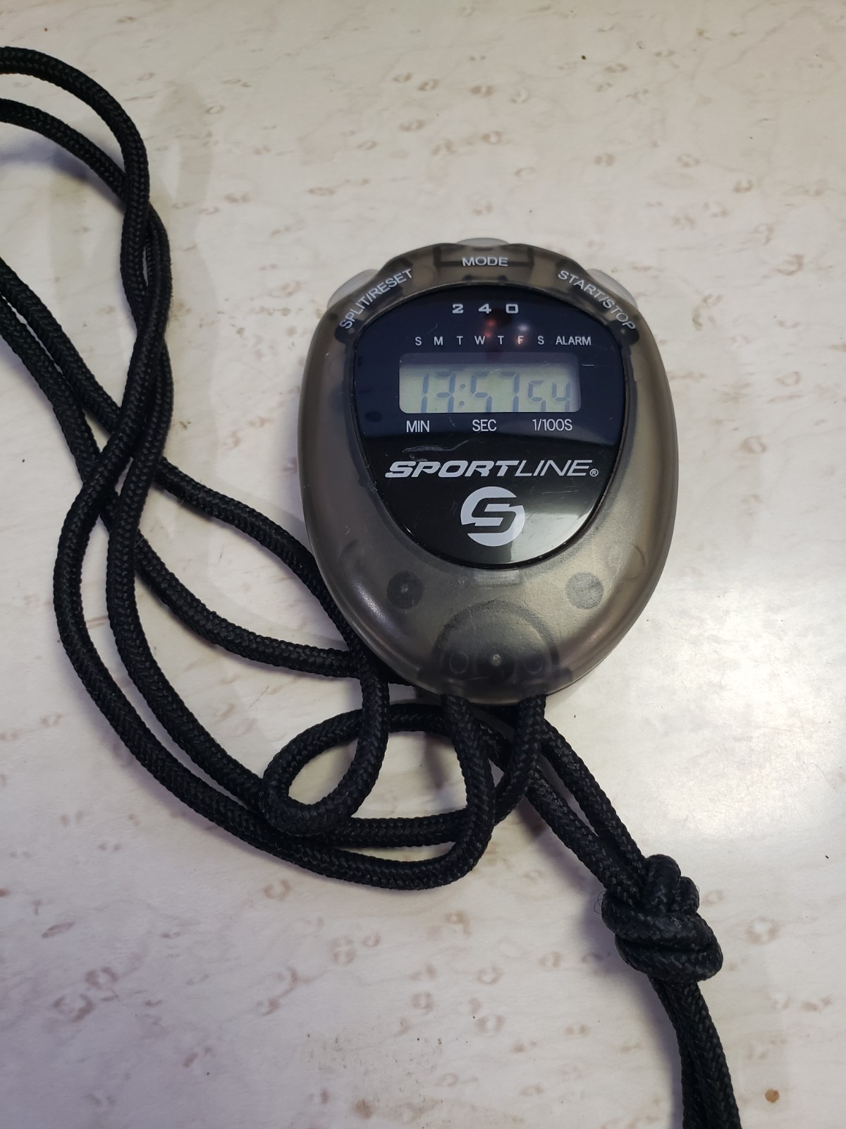 Sportline Digital Stopwatch Model 240 Featuring Time, Split, & Alarm w/ Lanyard