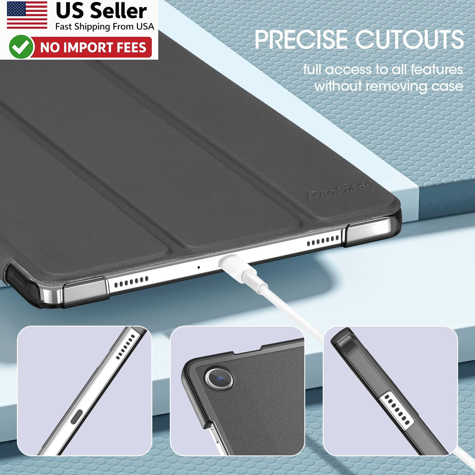 ProCase Galaxy Tab A11+ A9+ Plus 11 Inch Case Slim Stand Hard Shell Black FROM U