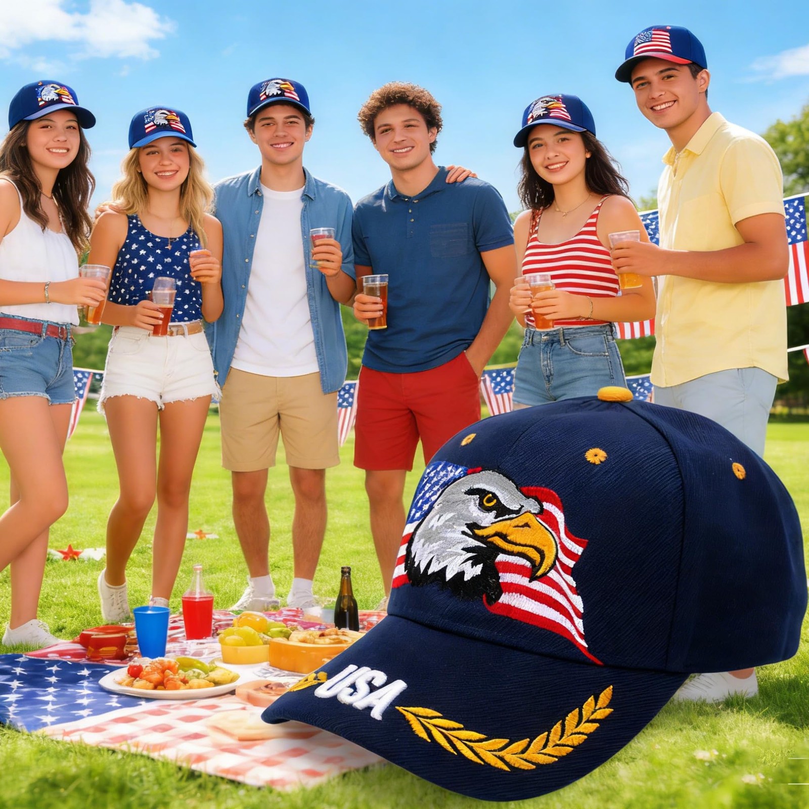 IZUS USA-Flag Eagles-Hat American Baseball-Cap Embroidered One Size, Navy
