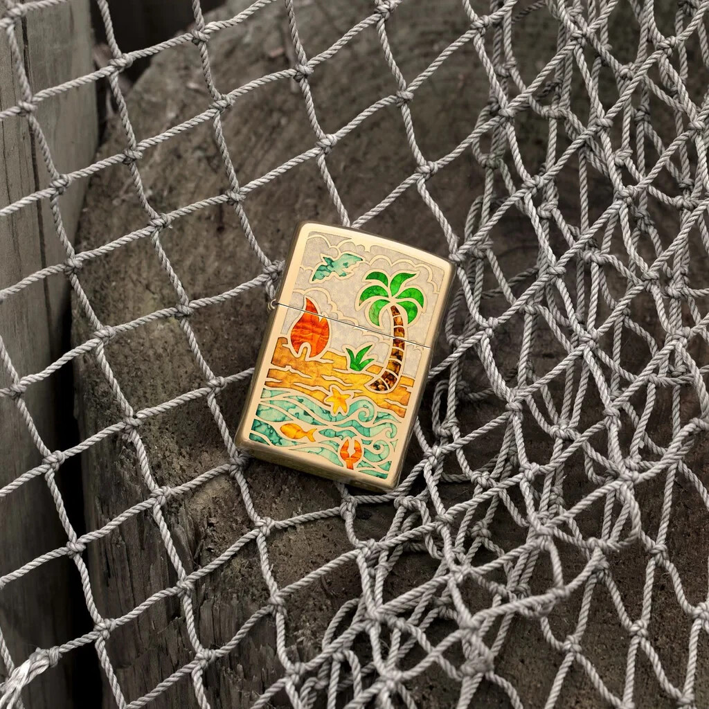 Genuine Brand New 2024 ZIPPO Lighter LOVELY SERENE BEACH SCENE Metallic Fusion