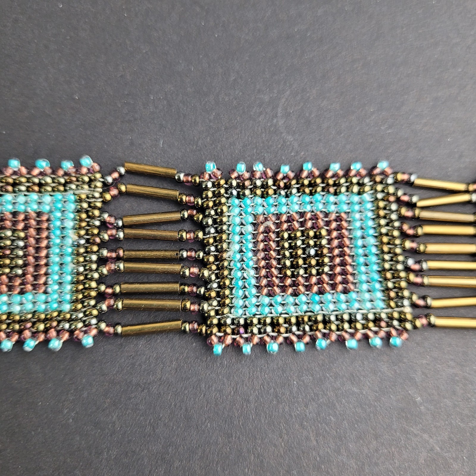 BOHO Seed Bead Adjustable Bracelet Handmade Blue Brown Mauve 5.5-7"