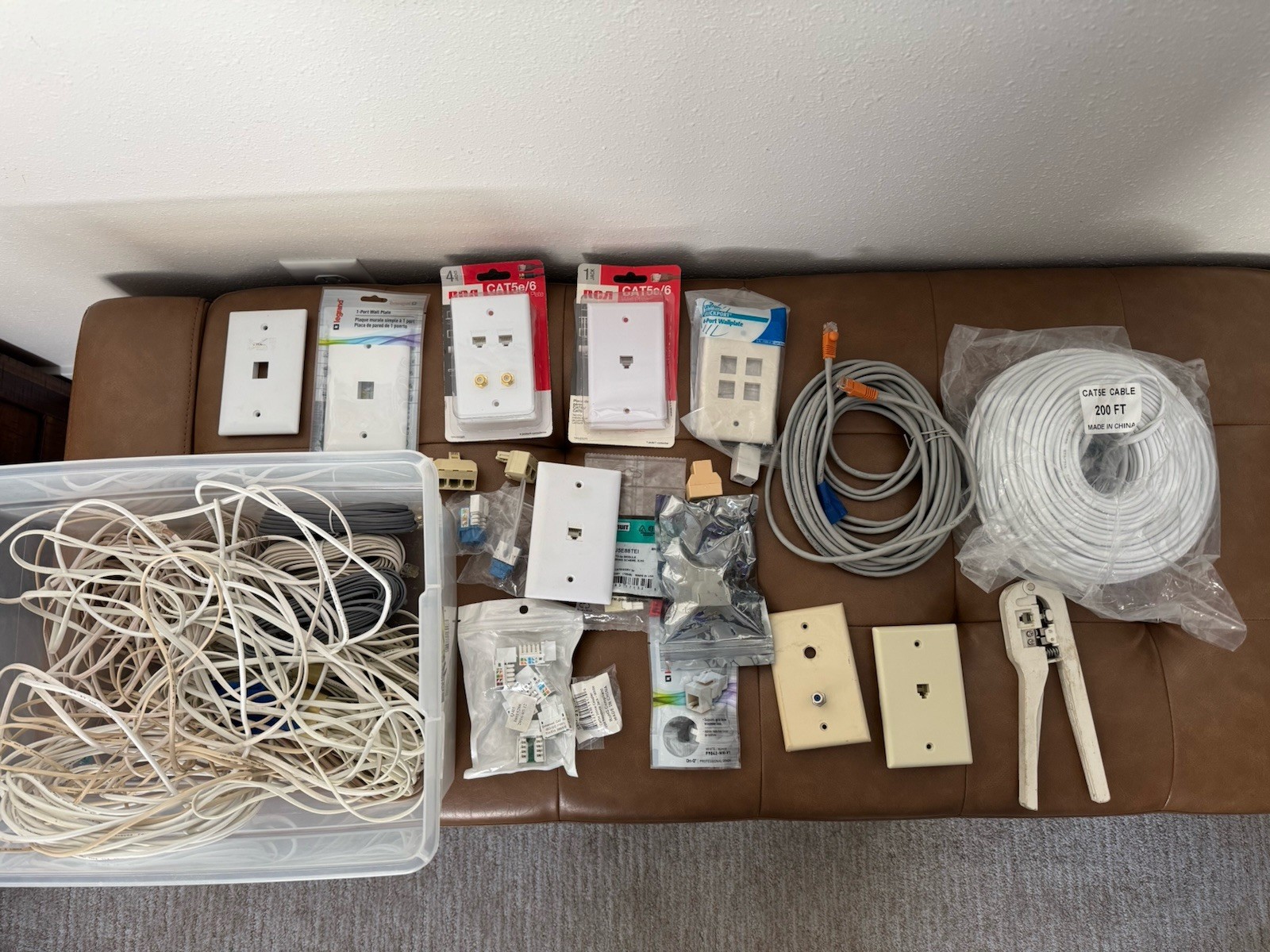 Network wires, connectors, cables wall plates, etc