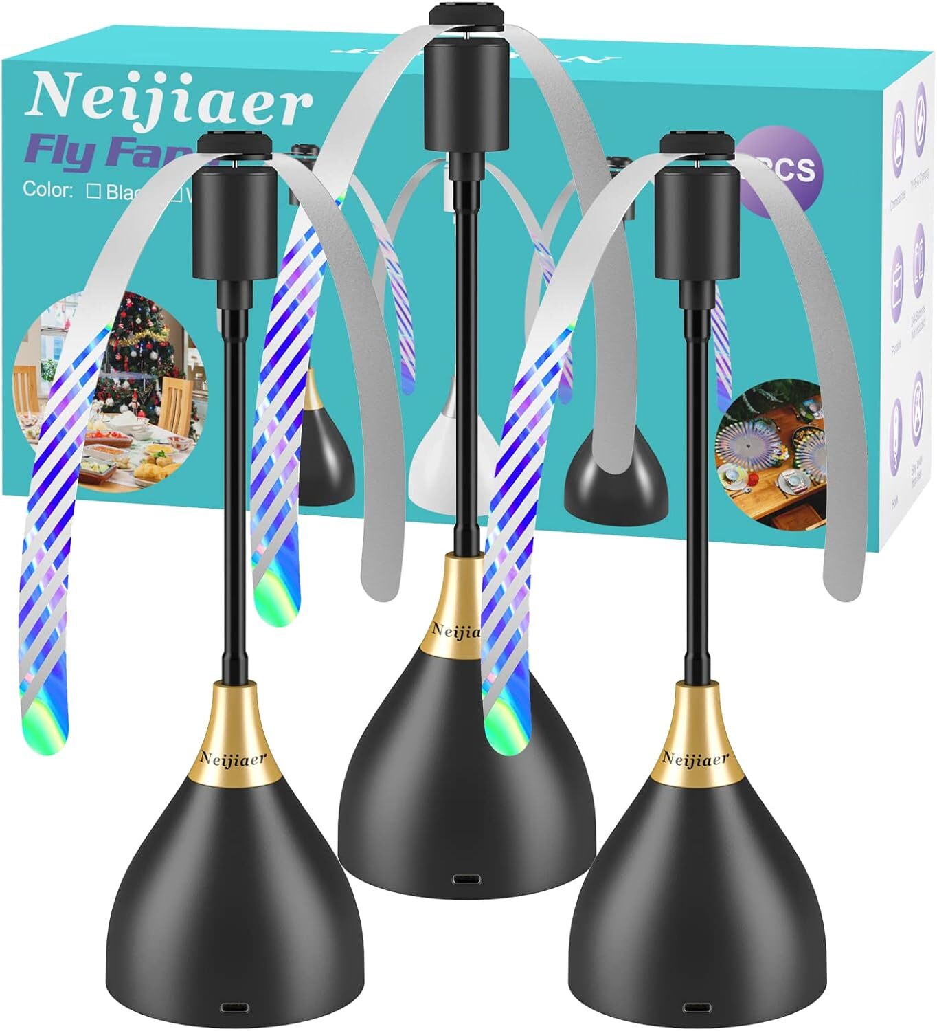 2/3/4PCS Fly Fans for Tables, Fly Repellent Fan Indoor Outdoor for Picnic, Party