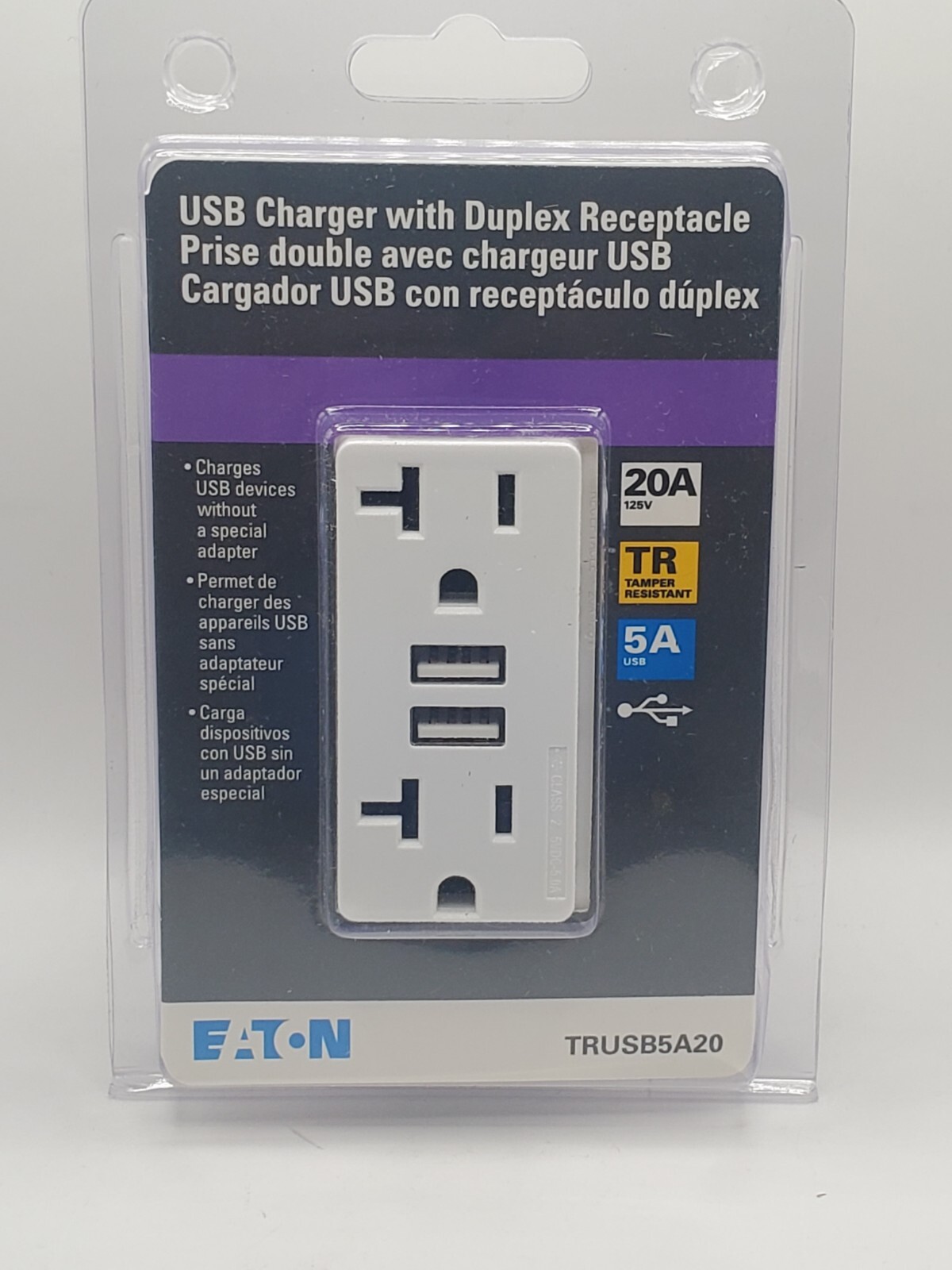 Eaton (LOT OF 4) USB Charger w/Duplex Receptacle TRUSB5A20 120Volt 20Amp 5A USB