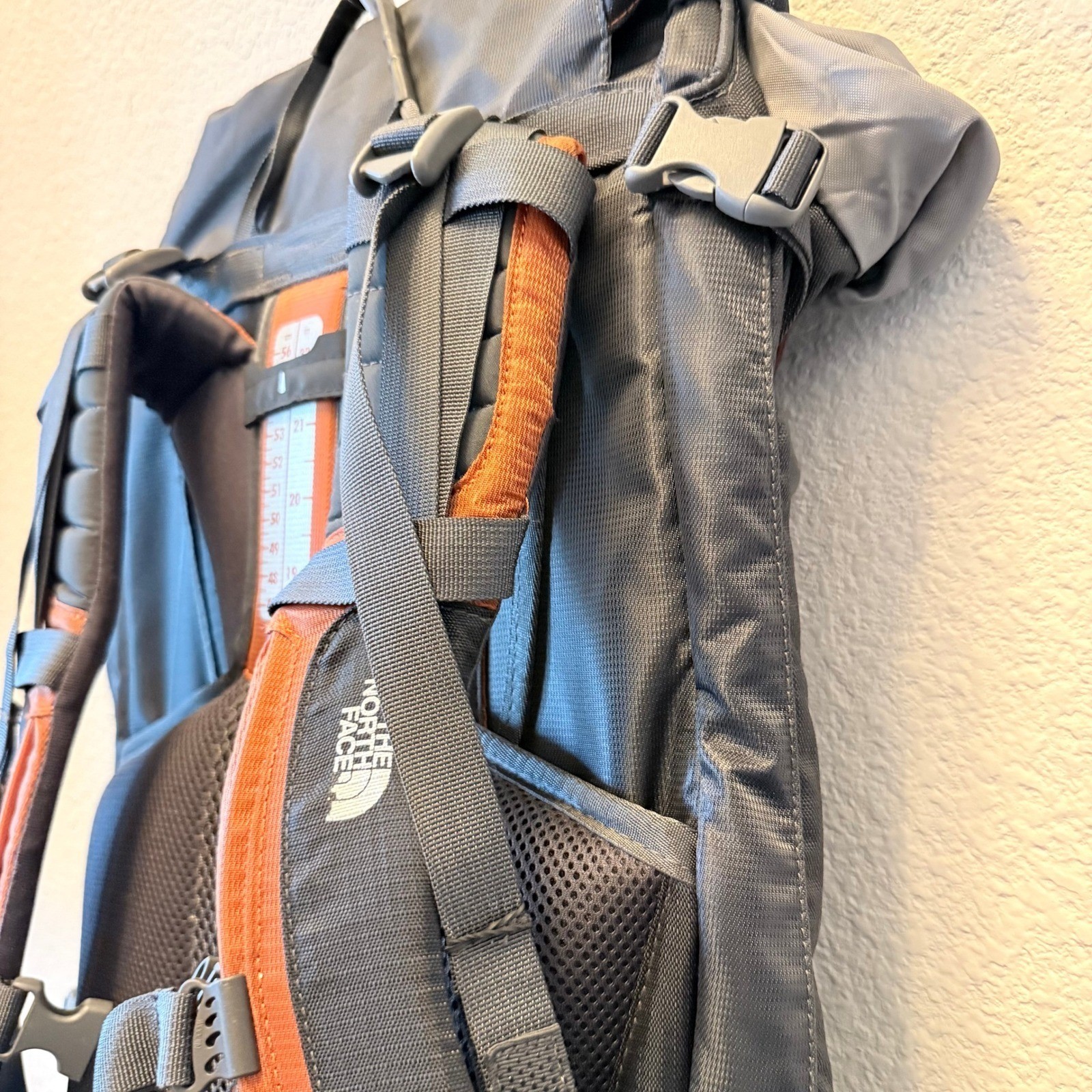 North Face Terra 65 65L Hiking Backpack Orange Gray Internal Frame Camping Pack