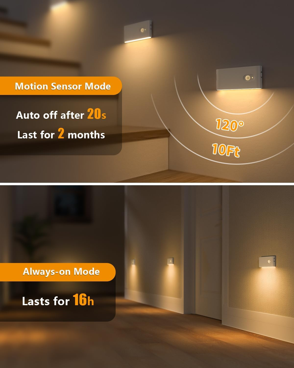 Rechargeable Night Light, Warm White Stair Lights Indoor, Wireless Motion Sen...