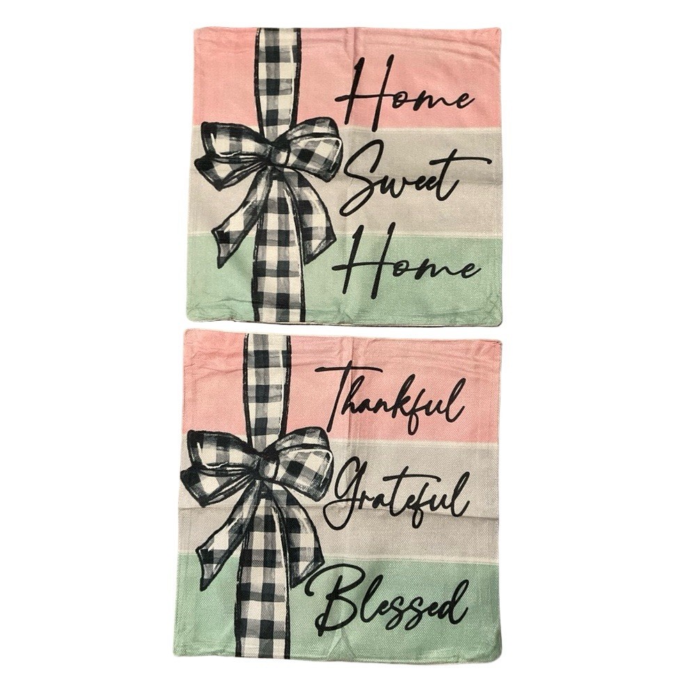 NWOT Colorlife Spring Home Sweet Home & Thankful Grateful Blessed Pillow Covers