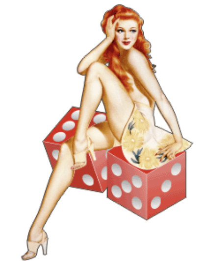 Military Nose Art Casino Girl with Dice Left Decal - 4.42" Wide x 6" High Decal