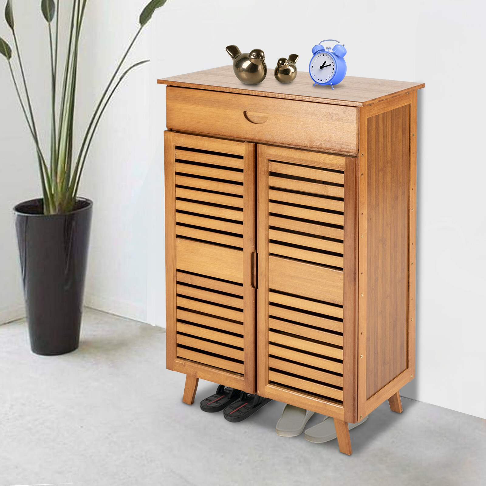 4-Tiers Bamboo Shoe Cabinet Entryway Hallway Rectangular Shoe Storage Cabinet